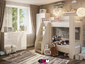Детская Симба с двухъярусной кроватью белый глянец в Озёрске - ozyorsk.magazinmebel.ru | фото - изображение 1