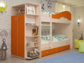 Кровать 2-х ярусная Мая с ящиками и шкафом на латофлексах оранж в Озёрске - ozyorsk.magazinmebel.ru | фото