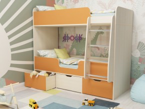 Кровать двухъярусная Малыш двойняшка дуб молочный-оранжевый в Озёрске - ozyorsk.magazinmebel.ru | фото - изображение 1